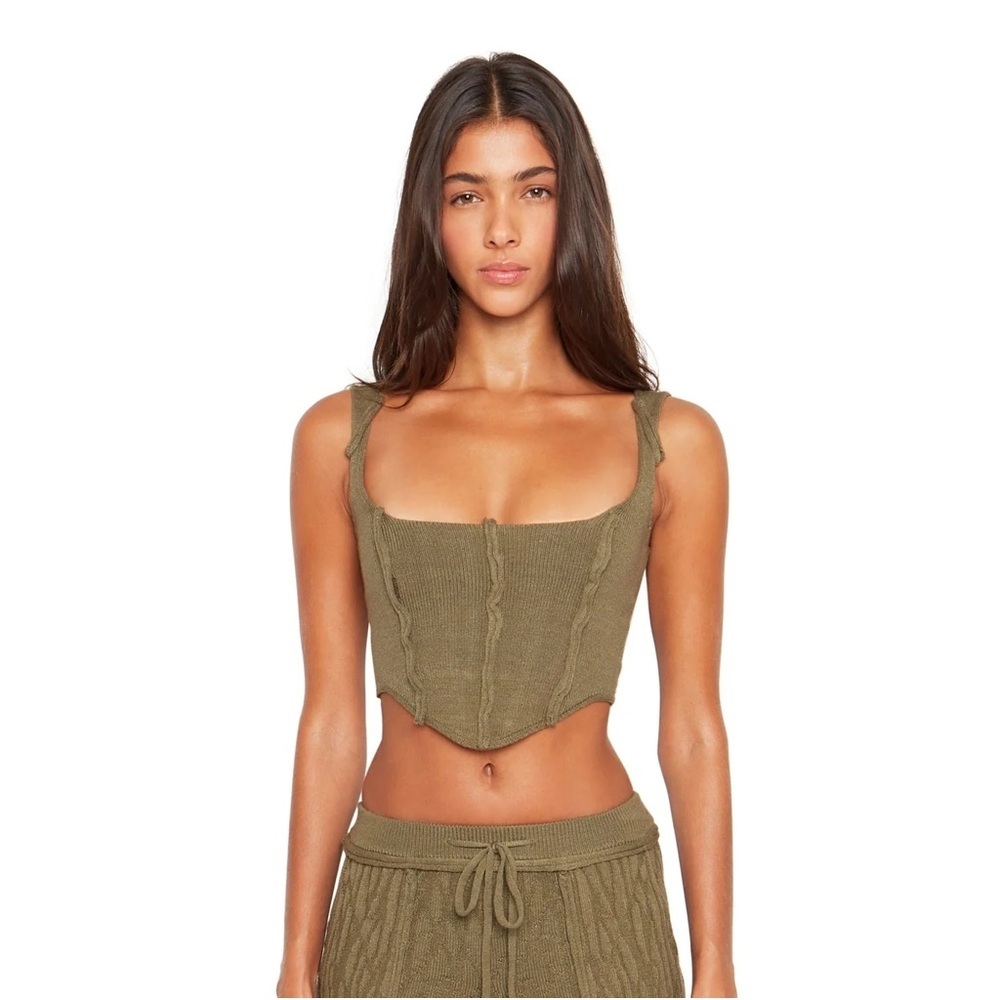 NWT Danielle Guizo Olive Green Knit Crop Top Corset